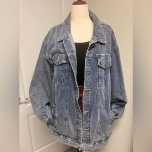 Oversized Denim Jacket, Medium Blue, in Women’s Size 18